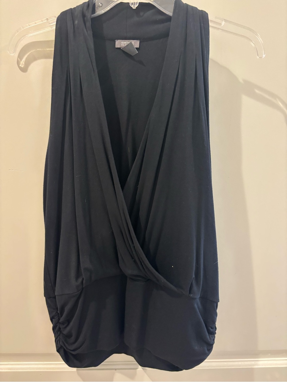 Kenneth Cole Black Draped V-Neck Sleeveless Top